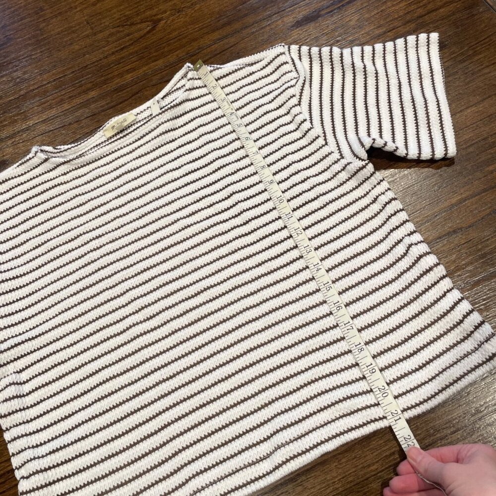 NWT Madewell Women's Sz XS Embroidered Boxy Knit Tee in Stripe Cream Brown NV988 - Picture 6 of 9